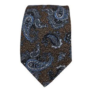 JOHN G. HARDY XL Blue/Brown Paisley Cotton Tie HANDMADE ITALY 63"/ 3.2" EC